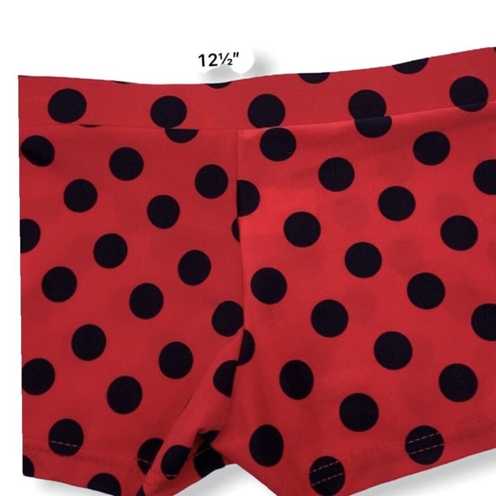 Womens Cheer Dance Boy Cut Hot Pants Black Red Polka Dots Low Rise Small New - Picture 3 of 7